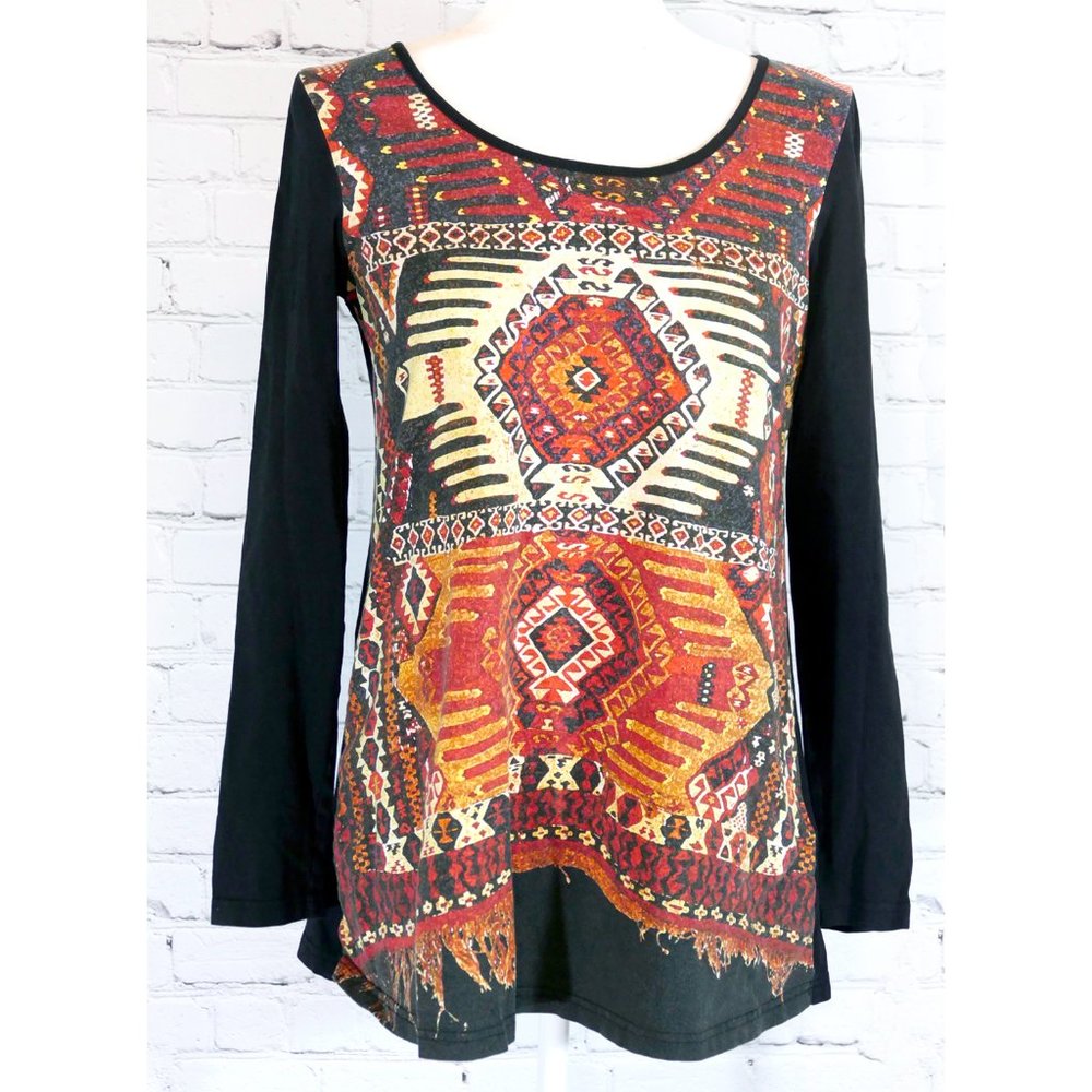 Artka Crazy in Life LS  Tribal Geometric Tapestry Print Tshirt